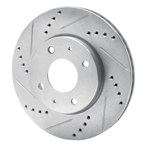 Mitsubishi Lancer Brake Rotor (1) - Front Left - R1 Concepts - Drilled & Slotted - Silver - 2004